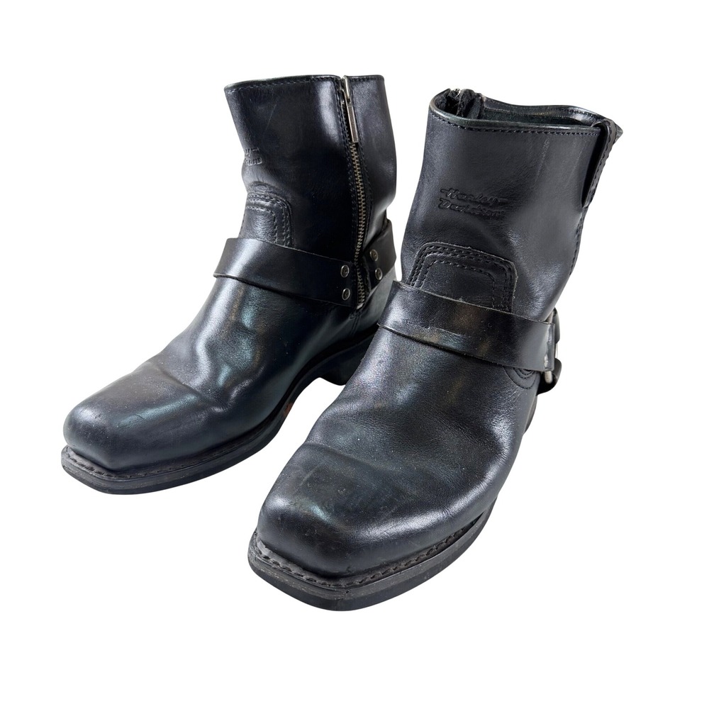 Harley Davidson Mens Estimated Size 9 Black Leather Harness Motorcycle Boots